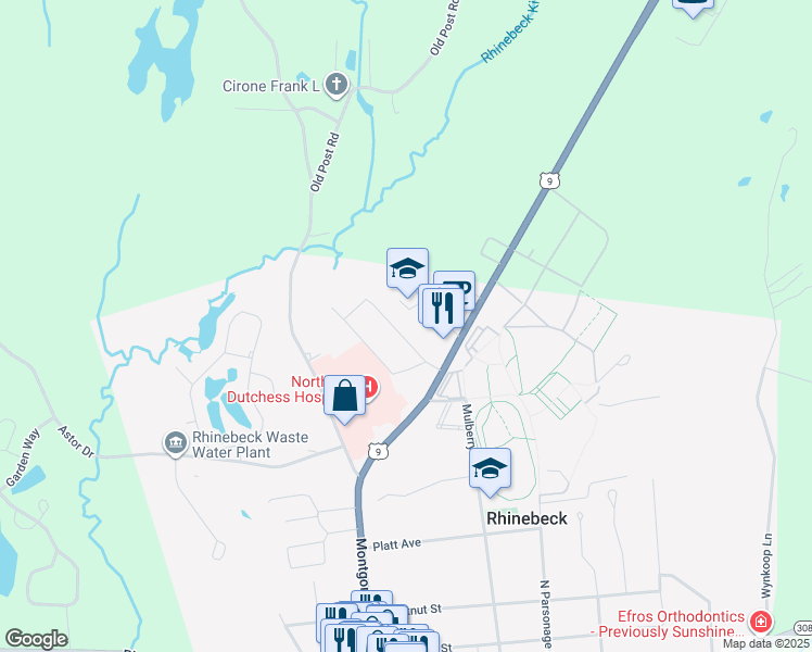 map of restaurants, bars, coffee shops, grocery stores, and more near 5 Cramer Road in Rhinebeck