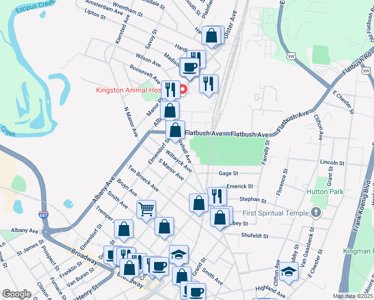 map of restaurants, bars, coffee shops, grocery stores, and more near 329 Foxhall Avenue in Kingston