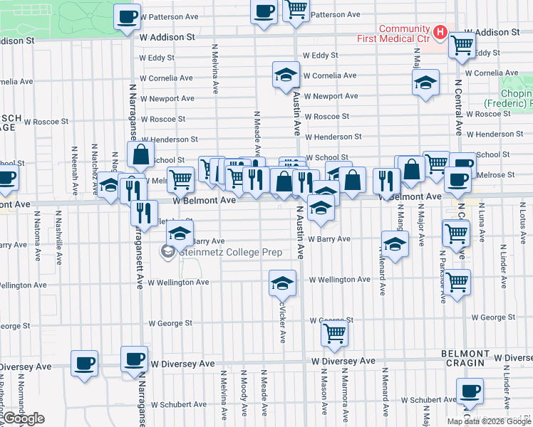 map of restaurants, bars, coffee shops, grocery stores, and more near in Chicago