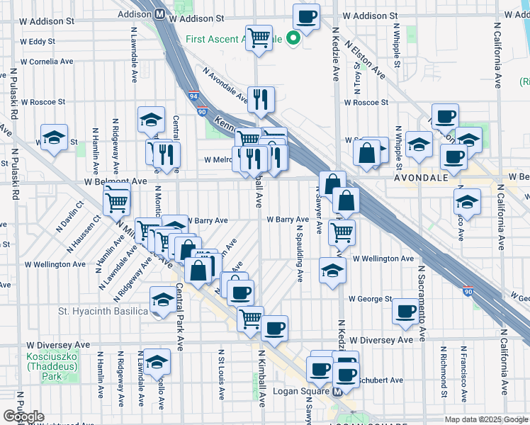 map of restaurants, bars, coffee shops, grocery stores, and more near in Chicago