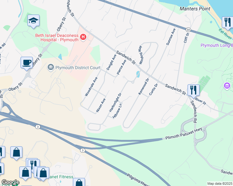 map of restaurants, bars, coffee shops, grocery stores, and more near 22 Pierce Avenue in Plymouth