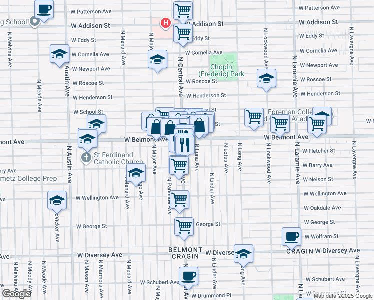 map of restaurants, bars, coffee shops, grocery stores, and more near in Chicago