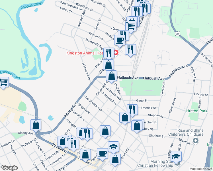 map of restaurants, bars, coffee shops, grocery stores, and more near 237 Elmendorf Street in Kingston