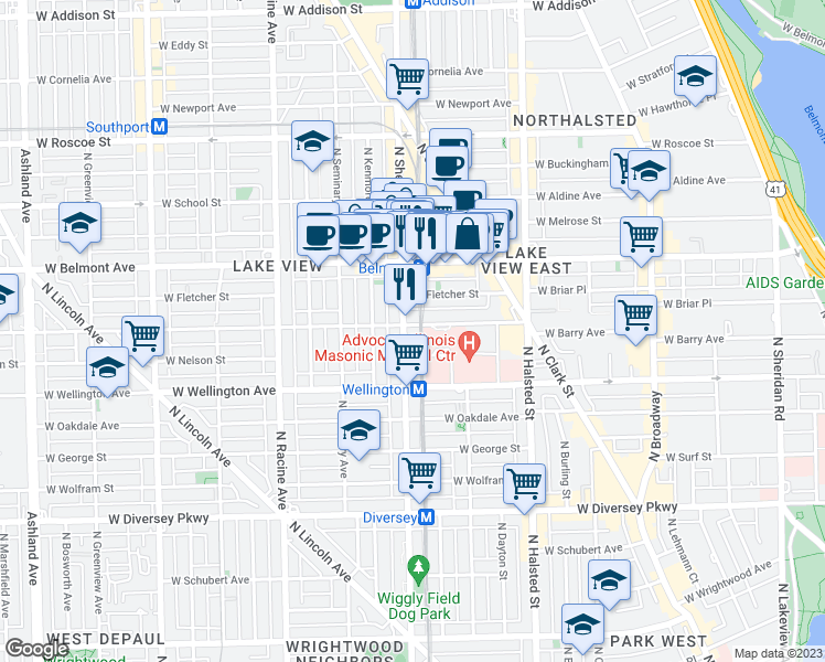 map of restaurants, bars, coffee shops, grocery stores, and more near in Chicago