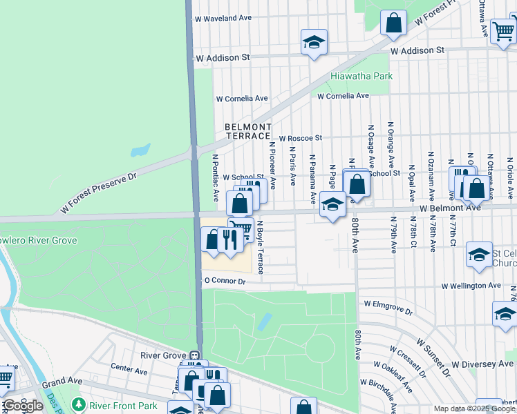 map of restaurants, bars, coffee shops, grocery stores, and more near 3224 North Pittsburgh Avenue in Chicago