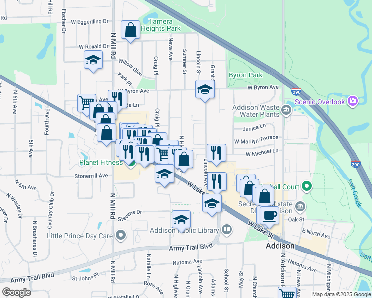 map of restaurants, bars, coffee shops, grocery stores, and more near 612 Highview Avenue in Addison