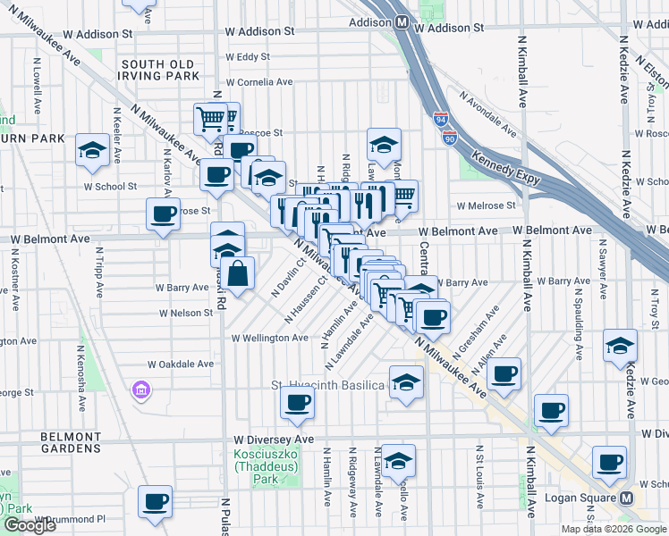 map of restaurants, bars, coffee shops, grocery stores, and more near in Chicago