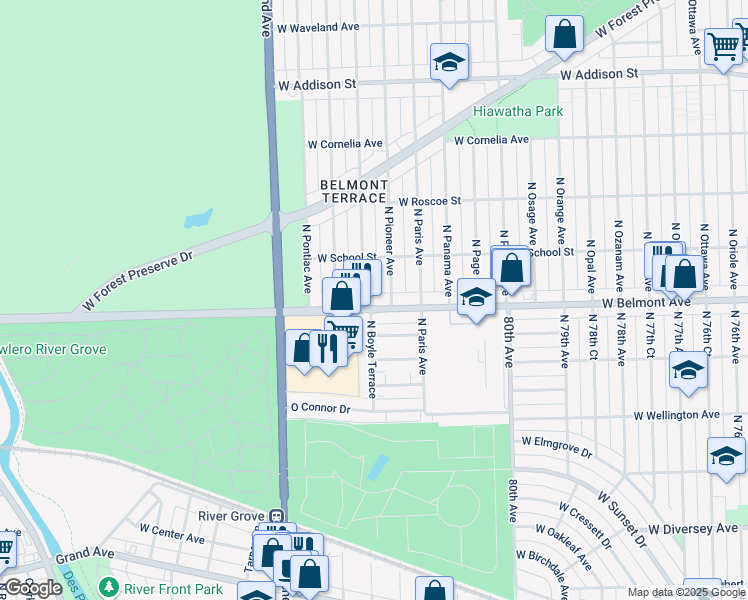 map of restaurants, bars, coffee shops, grocery stores, and more near 3224 North Pittsburgh Avenue in Chicago
