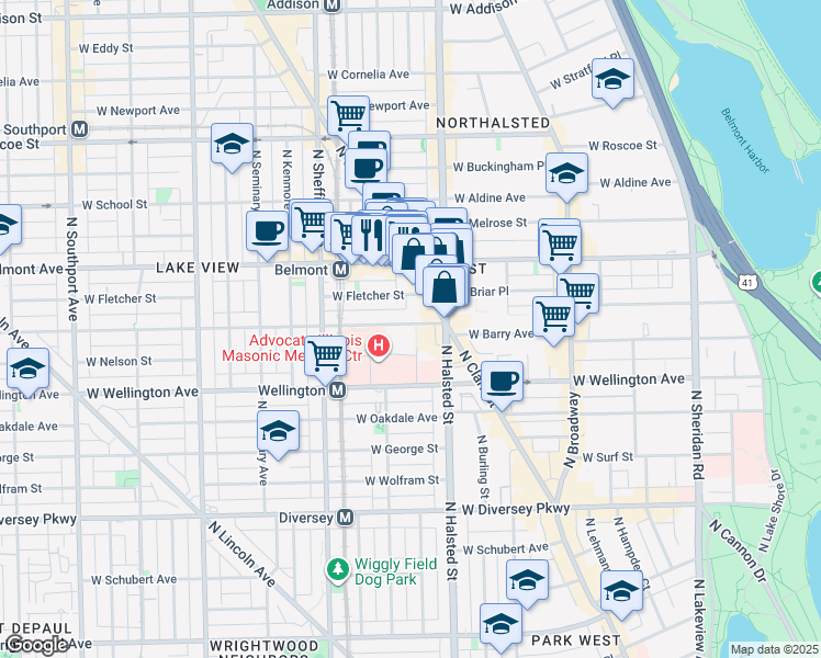 map of restaurants, bars, coffee shops, grocery stores, and more near 846 West Barry Avenue in Chicago