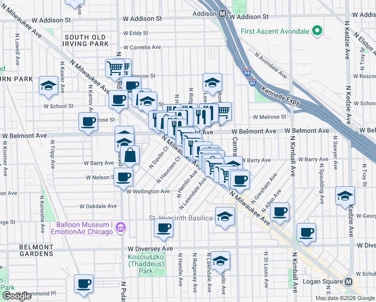 map of restaurants, bars, coffee shops, grocery stores, and more near in Chicago