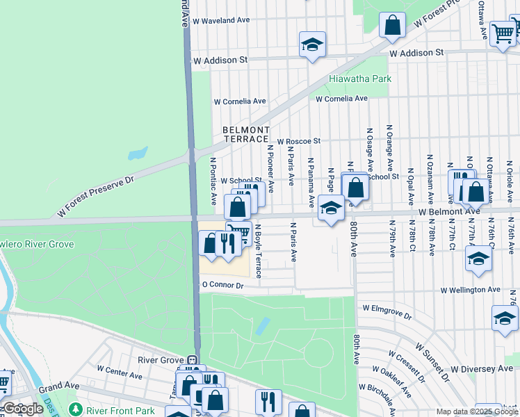 map of restaurants, bars, coffee shops, grocery stores, and more near 3224 North Pittsburgh Avenue in Chicago