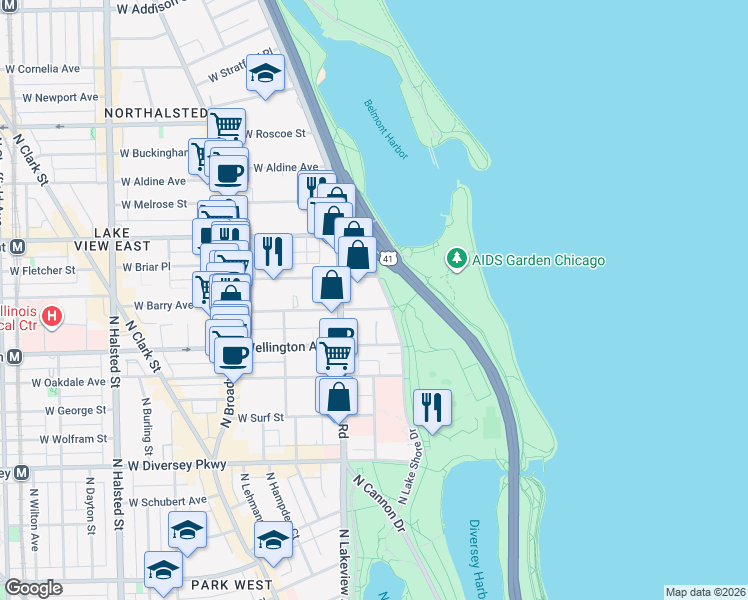 map of restaurants, bars, coffee shops, grocery stores, and more near in Chicago