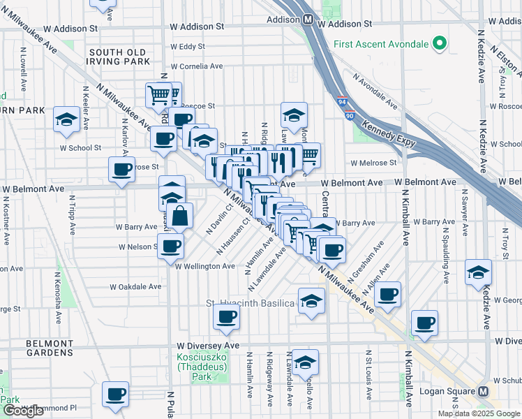 map of restaurants, bars, coffee shops, grocery stores, and more near in Chicago