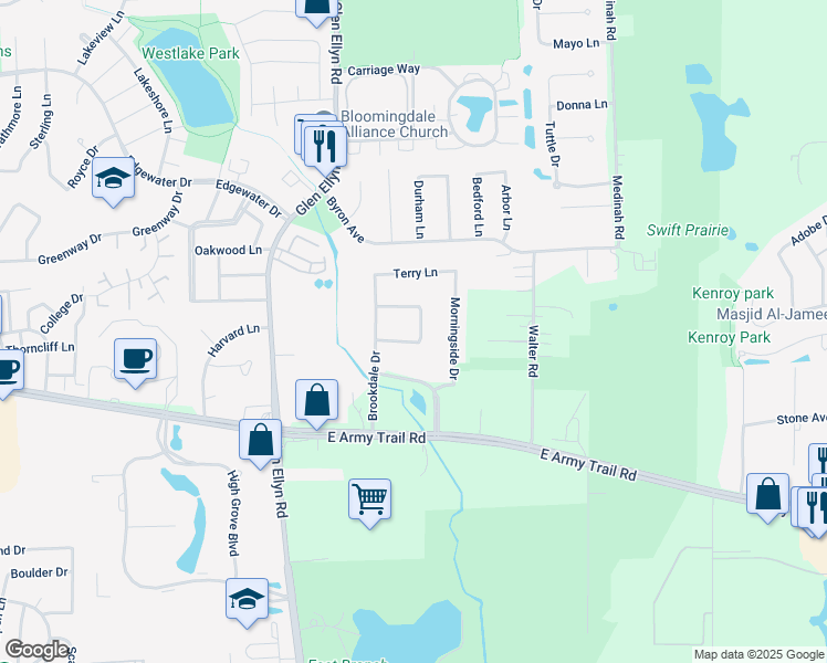 map of restaurants, bars, coffee shops, grocery stores, and more near 306 Dawn Court in Bloomingdale