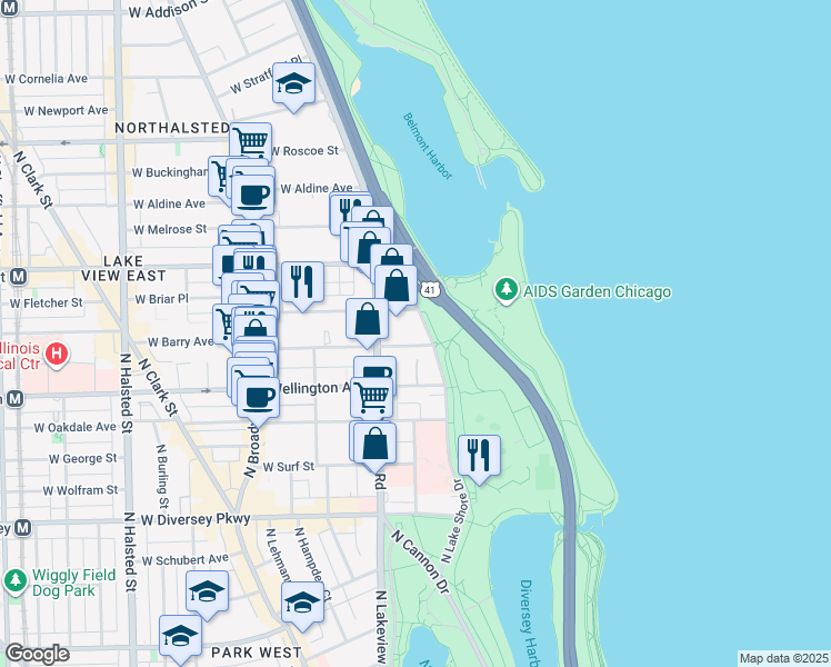 map of restaurants, bars, coffee shops, grocery stores, and more near in Chicago