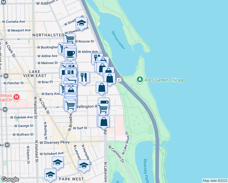 map of restaurants, bars, coffee shops, grocery stores, and more near in Chicago