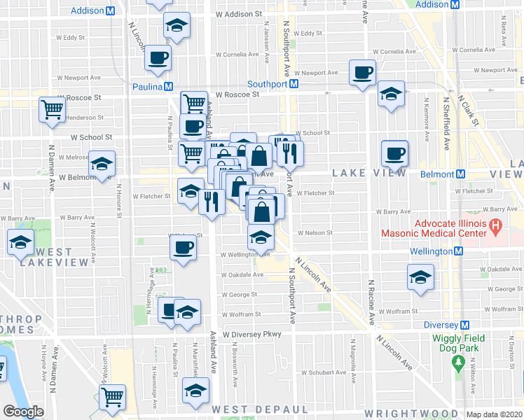 map of restaurants, bars, coffee shops, grocery stores, and more near in Chicago