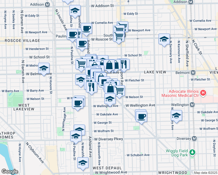 map of restaurants, bars, coffee shops, grocery stores, and more near in Chicago