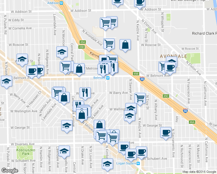 map of restaurants, bars, coffee shops, grocery stores, and more near in Chicago