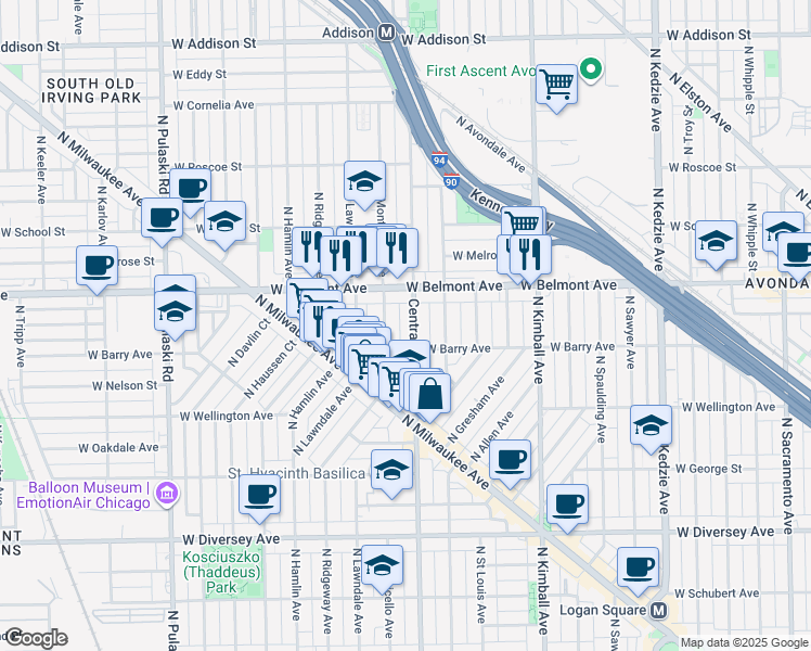 map of restaurants, bars, coffee shops, grocery stores, and more near in Chicago