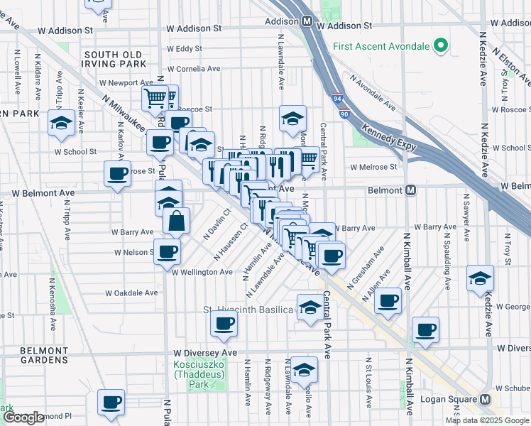 map of restaurants, bars, coffee shops, grocery stores, and more near in Chicago