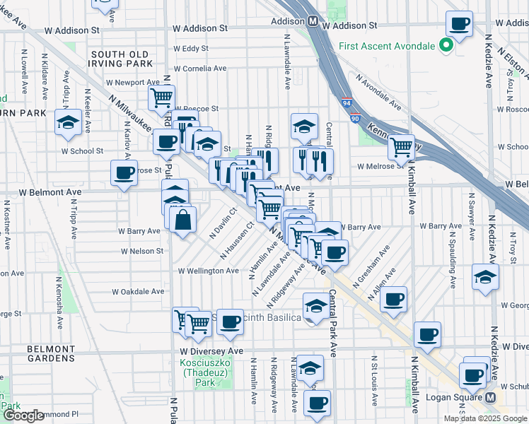 map of restaurants, bars, coffee shops, grocery stores, and more near in Chicago