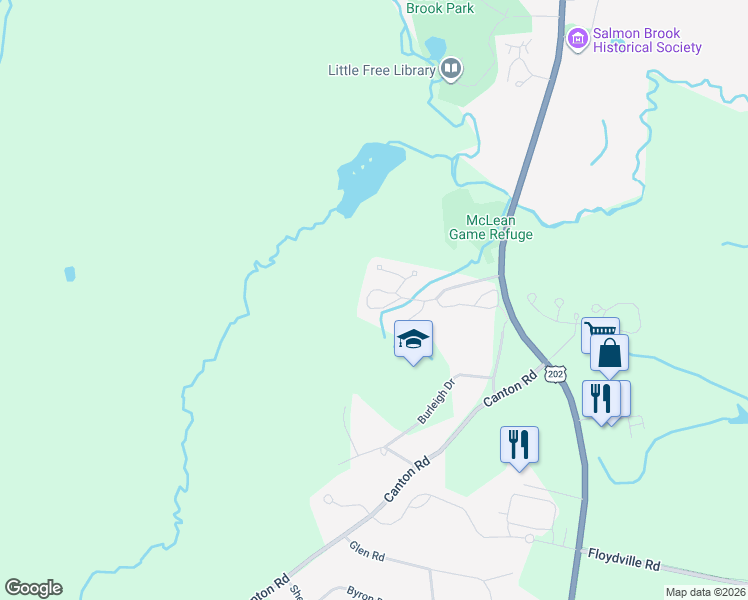 map of restaurants, bars, coffee shops, grocery stores, and more near 18 Chatsworth Road in Granby