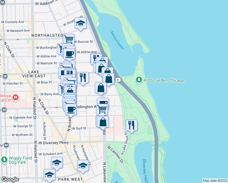 map of restaurants, bars, coffee shops, grocery stores, and more near in Chicago