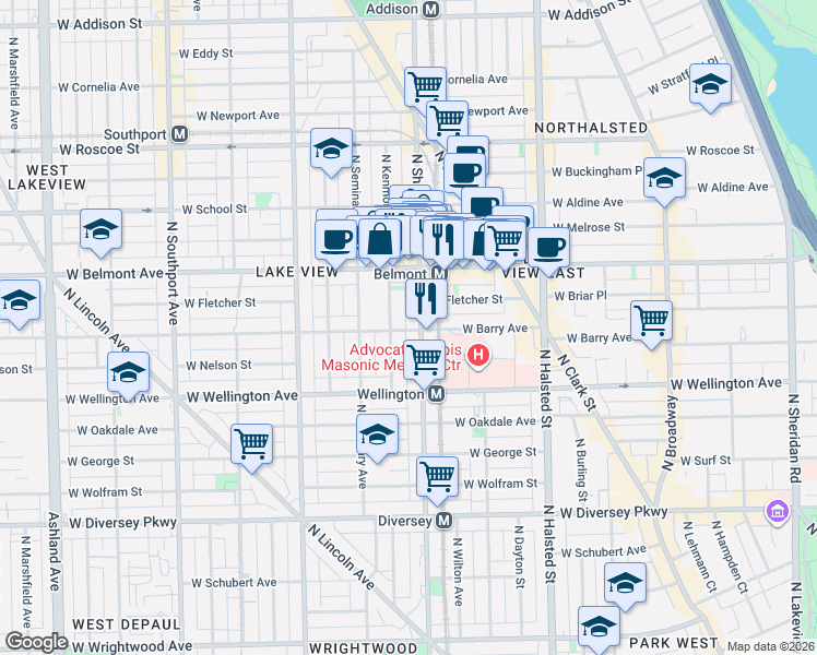 map of restaurants, bars, coffee shops, grocery stores, and more near in Chicago