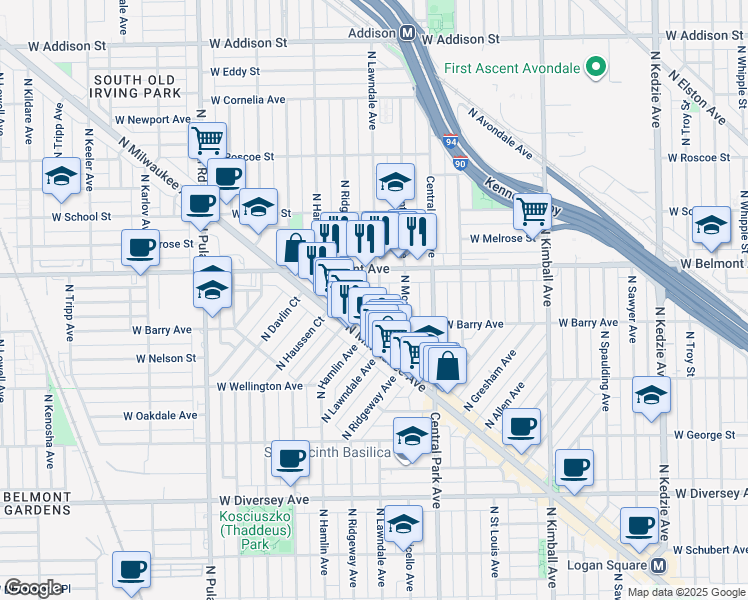 map of restaurants, bars, coffee shops, grocery stores, and more near in Chicago