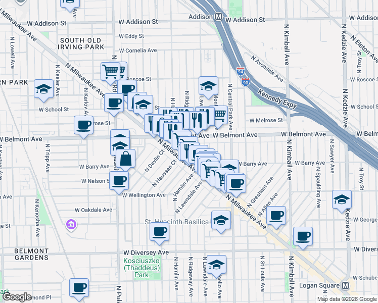 map of restaurants, bars, coffee shops, grocery stores, and more near in Chicago