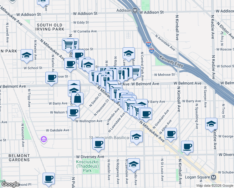 map of restaurants, bars, coffee shops, grocery stores, and more near in Chicago