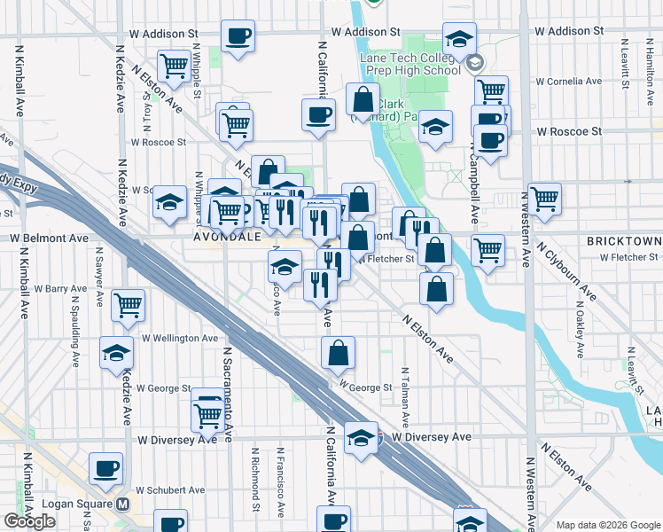 map of restaurants, bars, coffee shops, grocery stores, and more near in Chicago