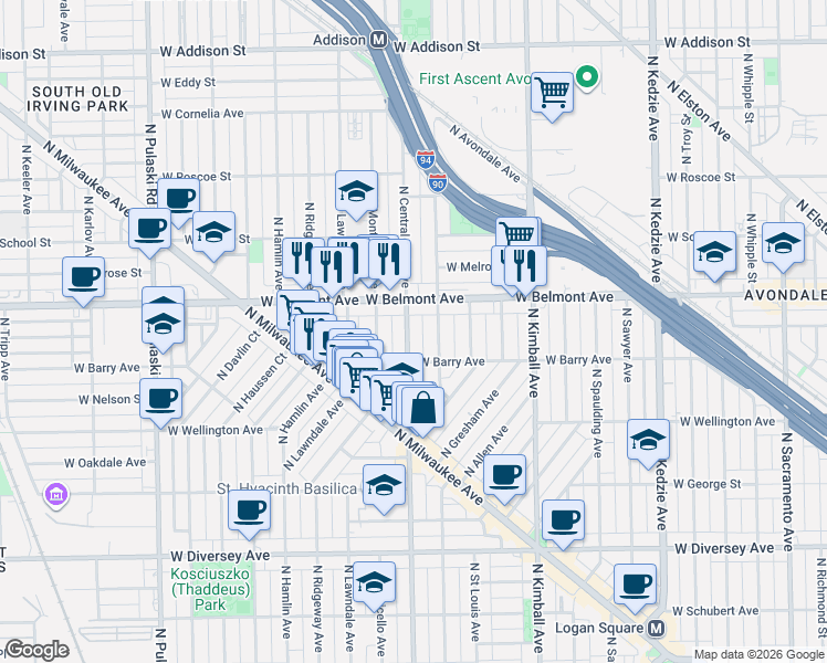 map of restaurants, bars, coffee shops, grocery stores, and more near in Chicago