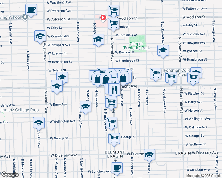 map of restaurants, bars, coffee shops, grocery stores, and more near in Chicago