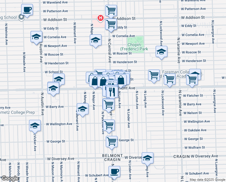 map of restaurants, bars, coffee shops, grocery stores, and more near in Chicago