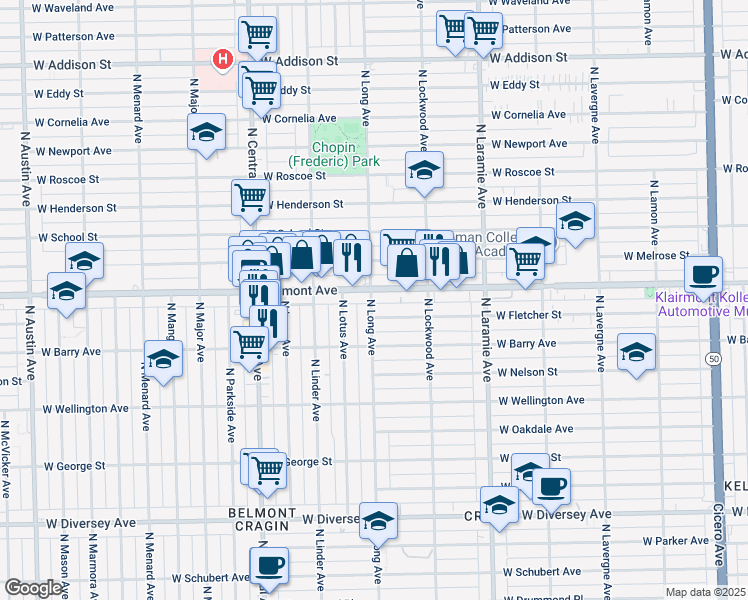 map of restaurants, bars, coffee shops, grocery stores, and more near in Chicago