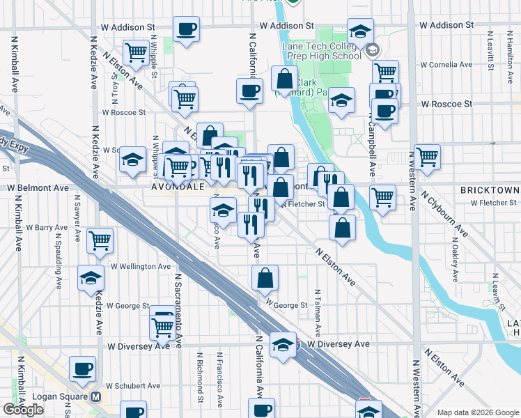 map of restaurants, bars, coffee shops, grocery stores, and more near in Chicago