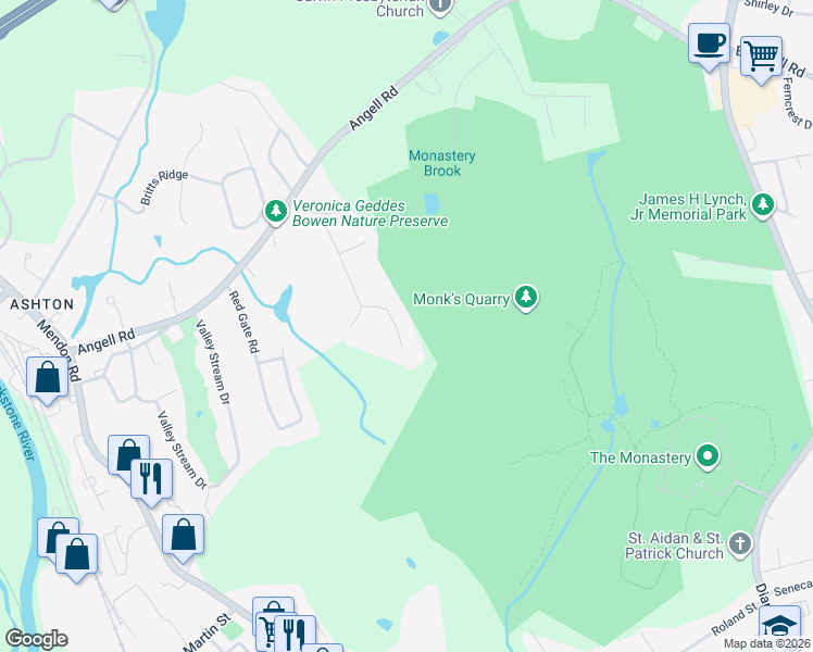 map of restaurants, bars, coffee shops, grocery stores, and more near 6 Glen Ellen Drive in Cumberland