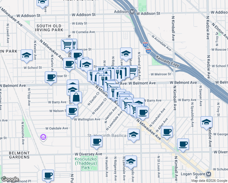 map of restaurants, bars, coffee shops, grocery stores, and more near in Chicago