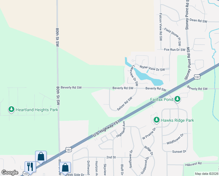 map of restaurants, bars, coffee shops, grocery stores, and more near 7386 Beverly Road Southwest in Fairfax