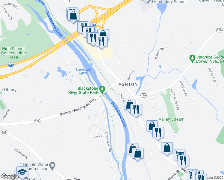 map of restaurants, bars, coffee shops, grocery stores, and more near 51 Front Street in Lincoln