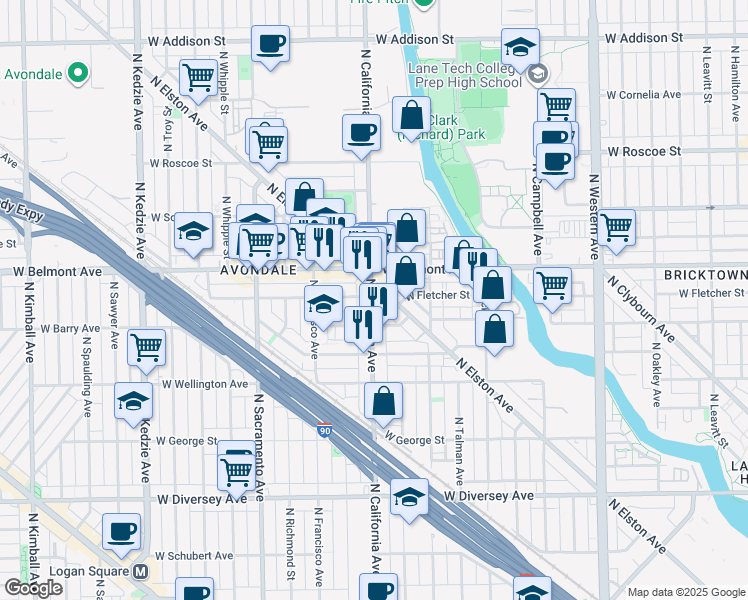 map of restaurants, bars, coffee shops, grocery stores, and more near in Chicago