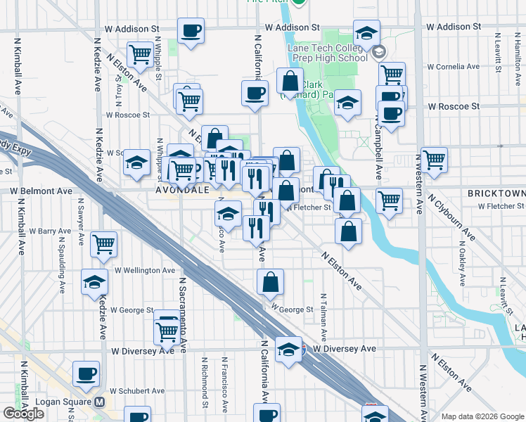 map of restaurants, bars, coffee shops, grocery stores, and more near in Chicago