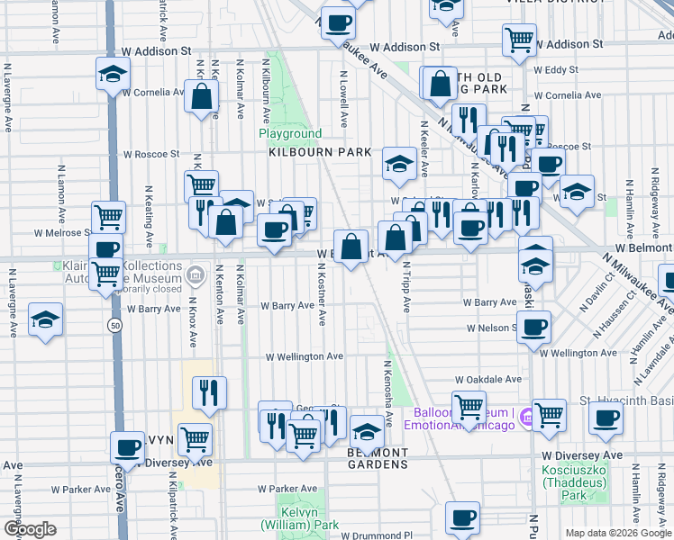 map of restaurants, bars, coffee shops, grocery stores, and more near in Chicago