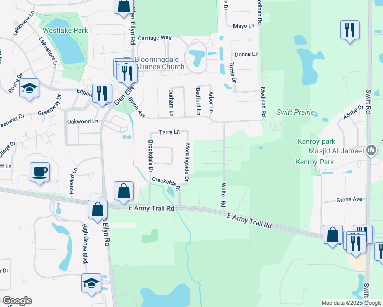 map of restaurants, bars, coffee shops, grocery stores, and more near 313 Morningside Drive in Bloomingdale