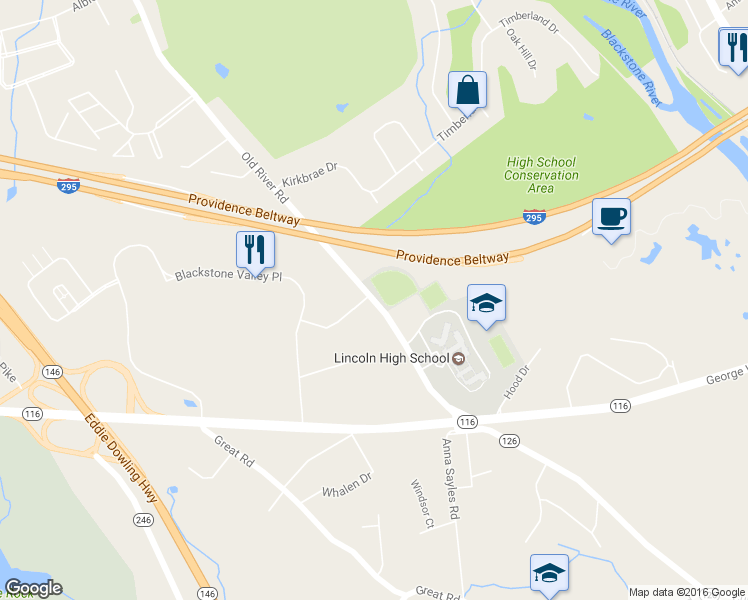 map of restaurants, bars, coffee shops, grocery stores, and more near Old River Road in Lincoln