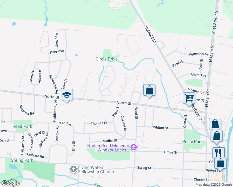 map of restaurants, bars, coffee shops, grocery stores, and more near 9 Quail Court in Windsor Locks