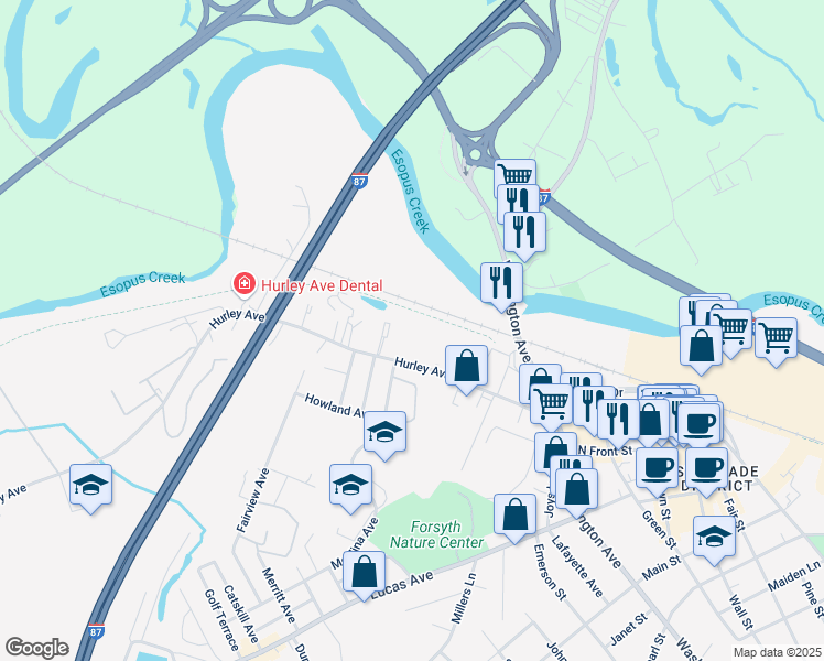 map of restaurants, bars, coffee shops, grocery stores, and more near 149 Hurley Ave in Kingston