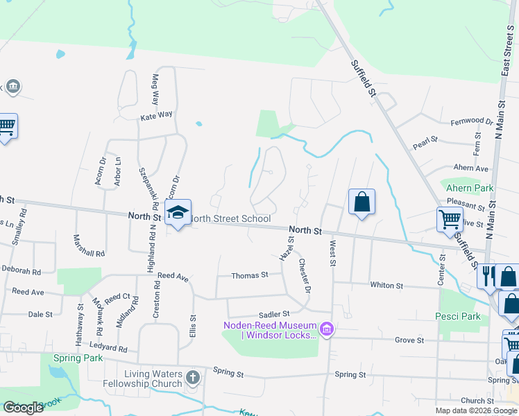 map of restaurants, bars, coffee shops, grocery stores, and more near 0 Chapman Chase in Windsor Locks
